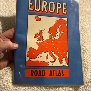 Europe Road Atlas with Blue and Red Cover. Vintage